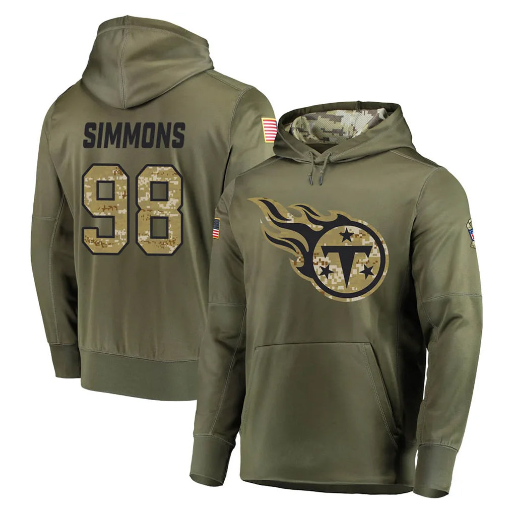 Boles T.Titans #98 Jeffery Simmons Player Olive Salute to Service Pullover Hoodies Home Game Stitched Jerseys