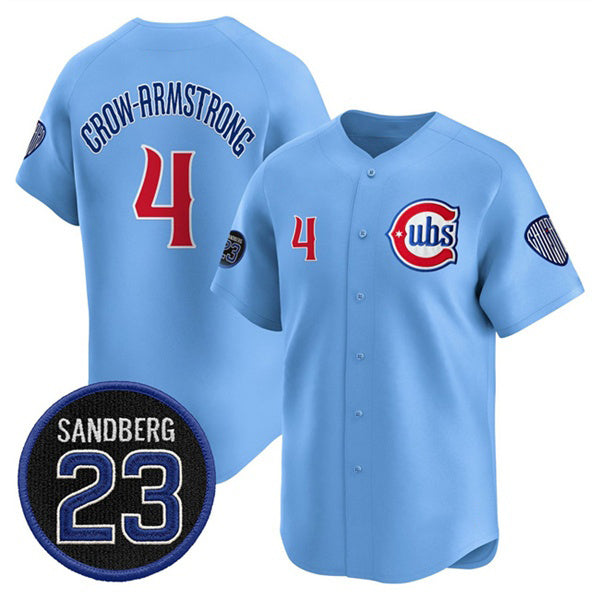 Boles  Chicago Cubs #4 Pete Crow-Armstrong Blue  'Ryne Sandberg Tribute' Vapor Limited V2 Stitched Jersey