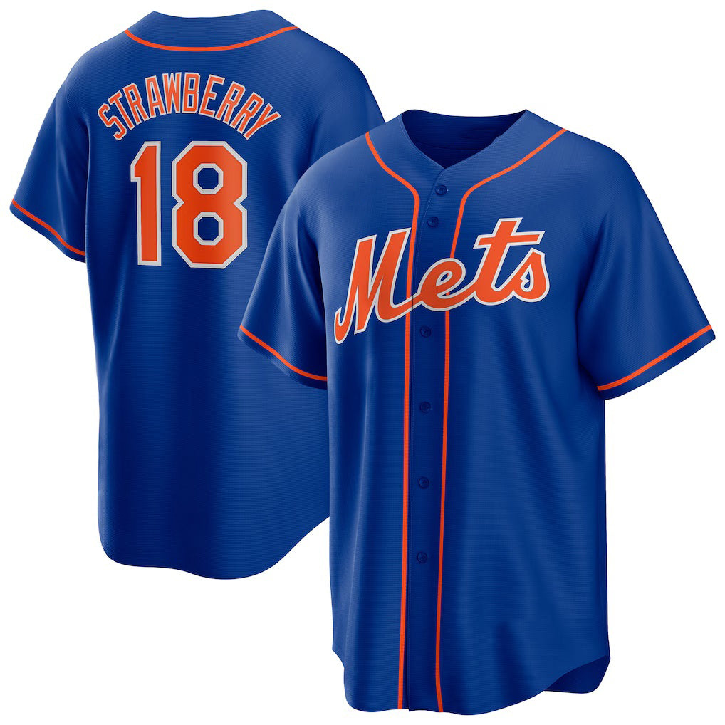 Boles  New York Mets #18 Darryl Strawberry Royal  Alternate Replica Player Jersey