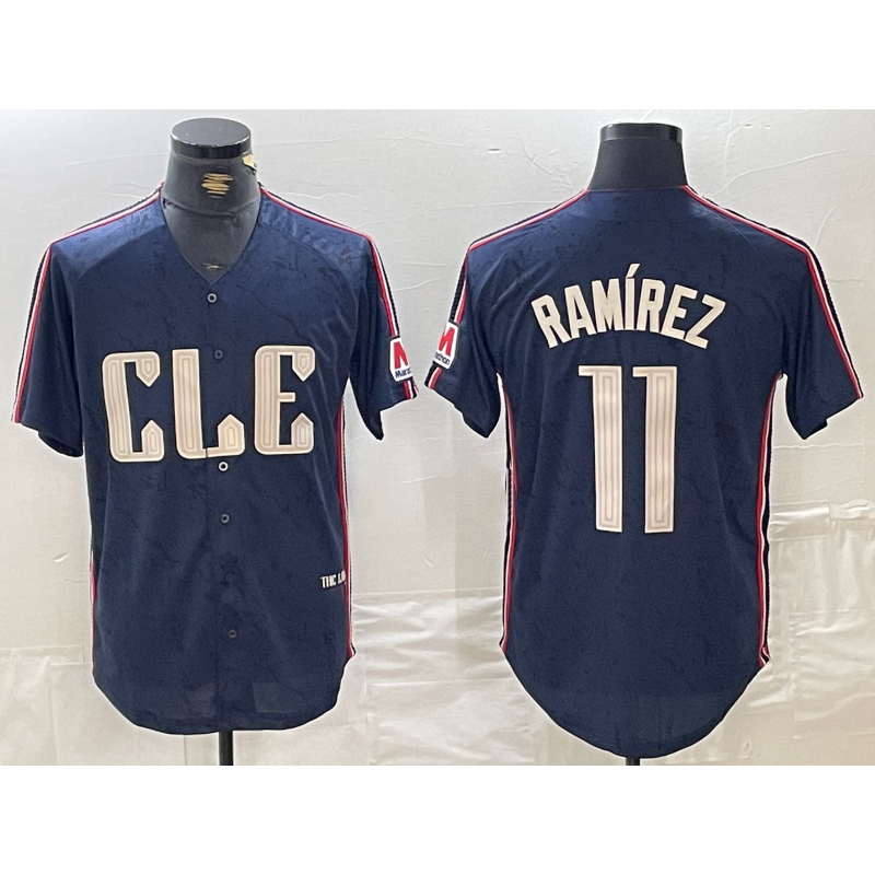 Boles  Cleveland Guardians #11 Jose Ramirez Navy  2024 City Connect Limited Stitched Jersey