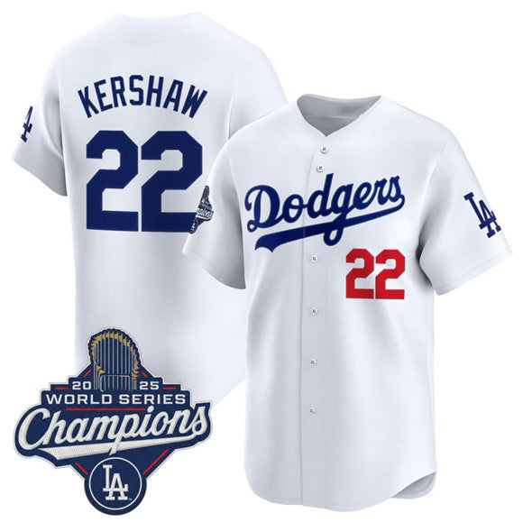 Boles Los Angeles Dodgers #22 Clayton Kershaw White  2025 Champions Stitched Jersey