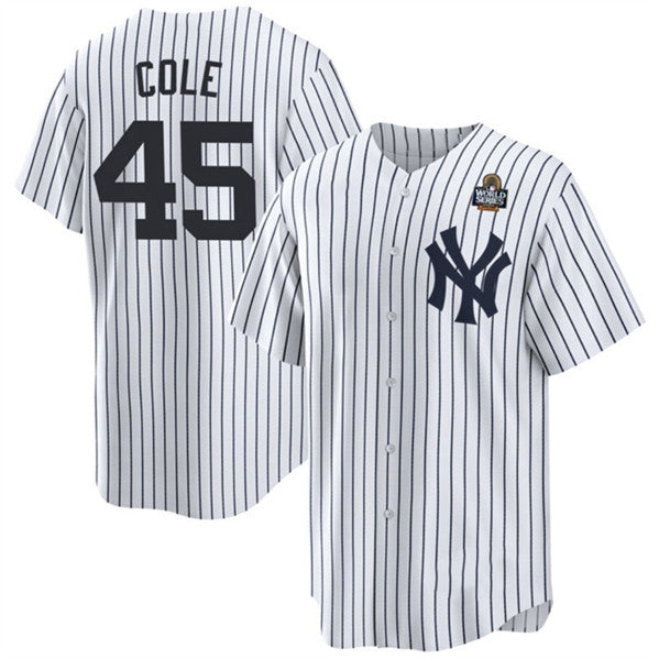 Boles  New York Yankees #45 Gerrit Cole White  2024 World Series With Name Cool Base Stitched Jersey