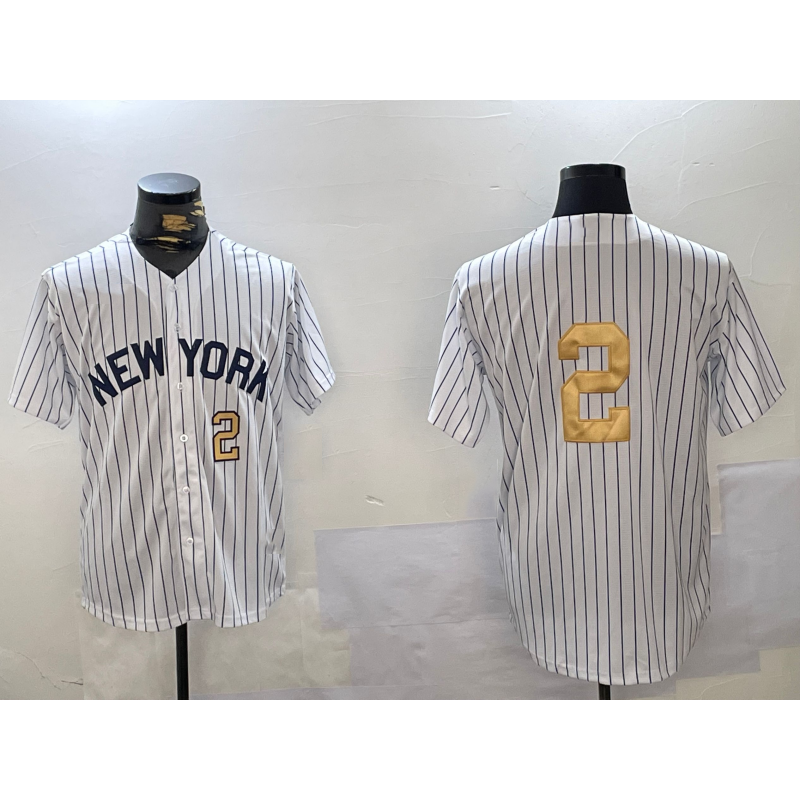 Boles  New York Yankees #2 Derek Jeter White  Pinstripe Without Name Fashion Cool Base Jerseys