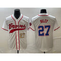 Boles Atlanta Braves #27 Austin Riley Number White  Cool Base With Patch Stitched Jersey
