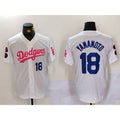 Boles Los Angeles Dodgers #18 Yoshinobu Yamamoto White Pink  Vin & Kobe Patch Stitched Jersey 2