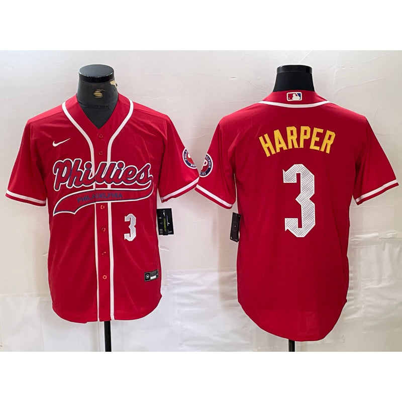 Boles  Philadelphia Phillies #3 Bryce Harper Number Red  Cool Base Stitched Jerseys