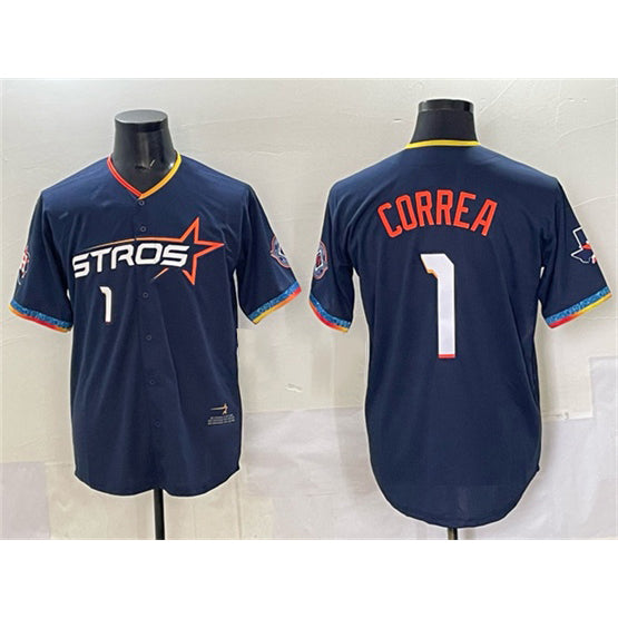 Boles Houston Astros #1 Carlos Correa Navy  2025 City Connect With Texas Patch Limited Stitched Jersey