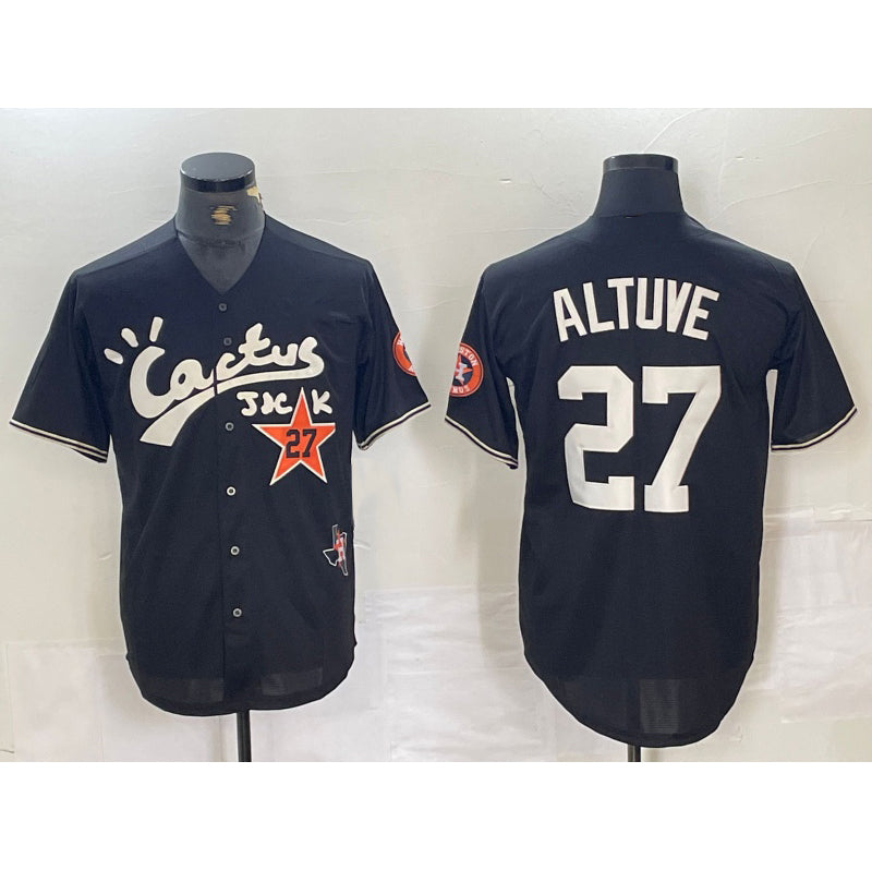 Boles Houston Astros #27 Jose Altuve Black  Cactus Jack Cool Base Jersey