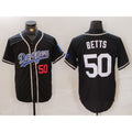 Boles Los Angeles Dodgers #50 Mookie Betts Number Black  White Cool Base Stitched Jersey 2