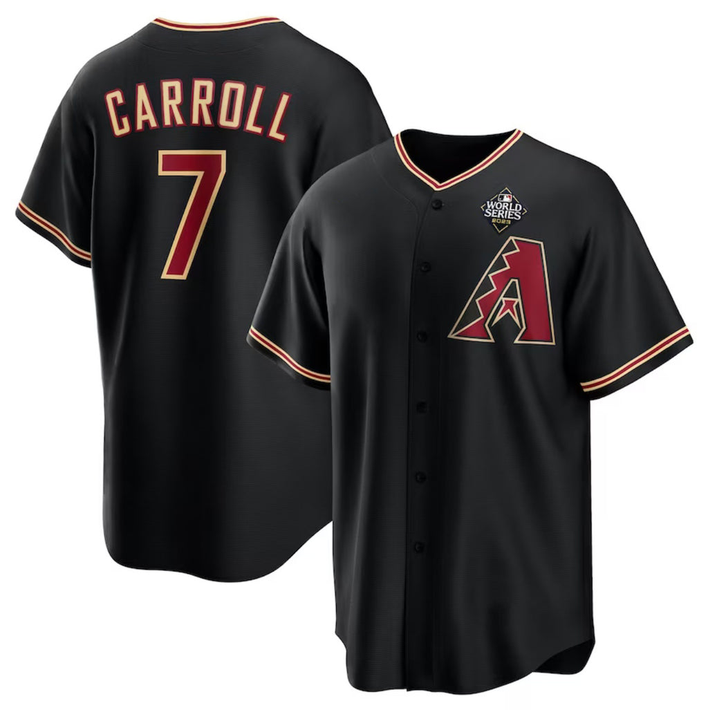 Boles  Arizona Diamondbacks #7 Corbin Carroll Black  2023 World Series Cool Base Stitched Jersey