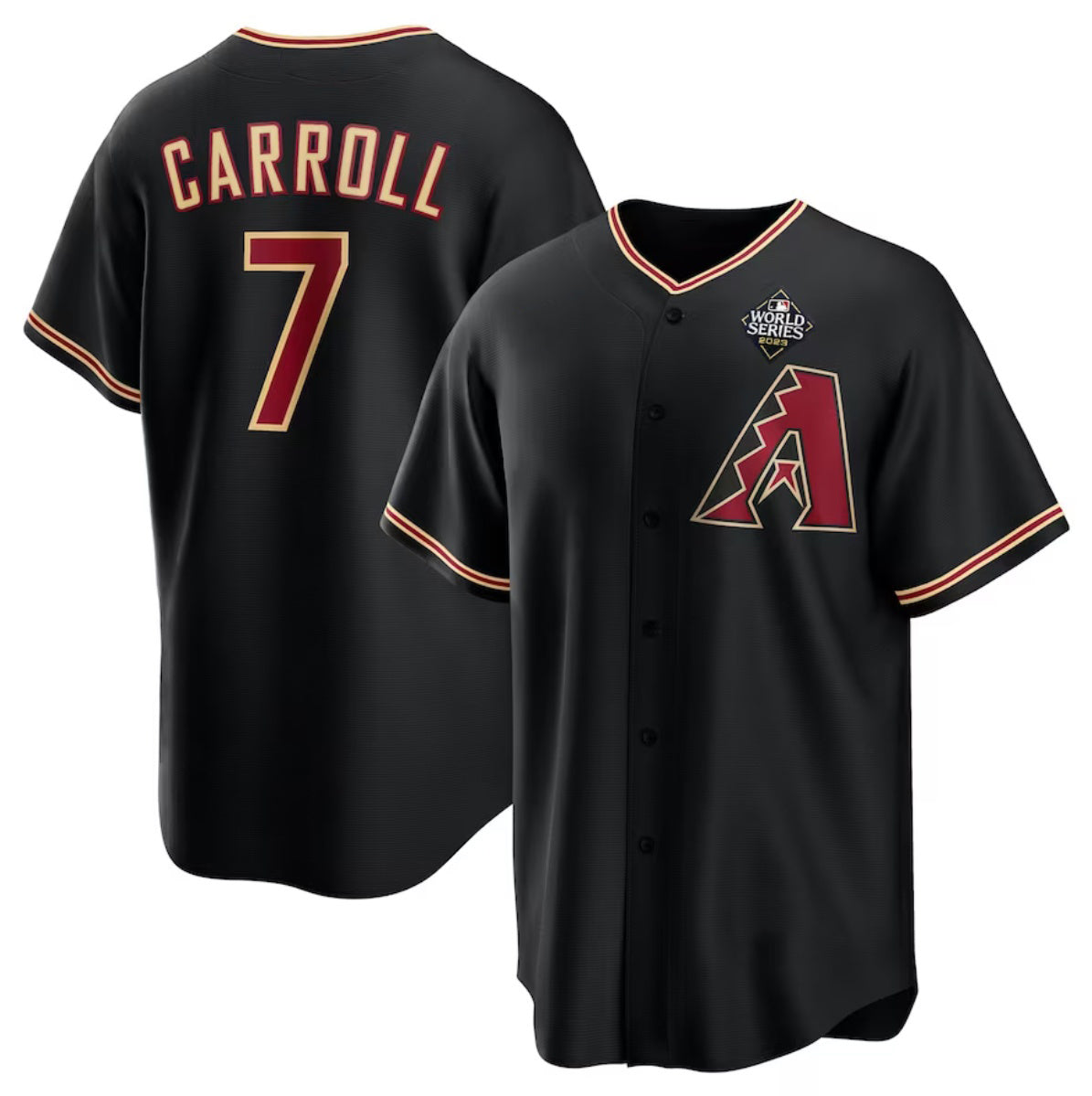 Boles  Arizona Diamondbacks #7 Corbin Carroll Black  2023 World Series Cool Base Stitched Jersey