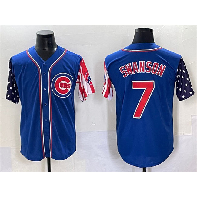 Boles  Chicago Cubs #7 Dansby Swanson Royal  2025 Independence Day Vapor Premier Limited Stitched Jersey