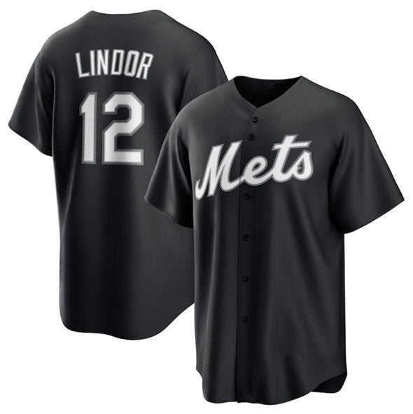 Boles  New York Mets #12 Francisco Lindor Black  Lights Out Limited Stitched Jersey