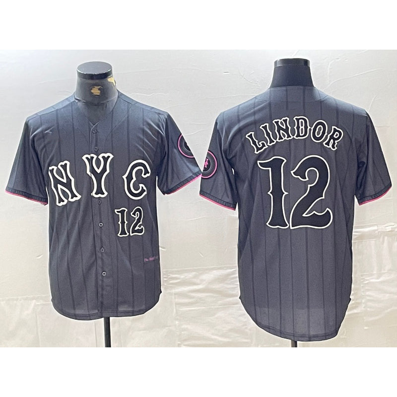 Boles  New York Mets #12 Francisco Lindor Number Grey  2024 City Connect Cool Base Stitched Jersey 2
