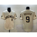 Boles    Milwaukee Brewers #9 Bob Uecker Cream  With Home Patch Limited Stitched Baseball Jersey
