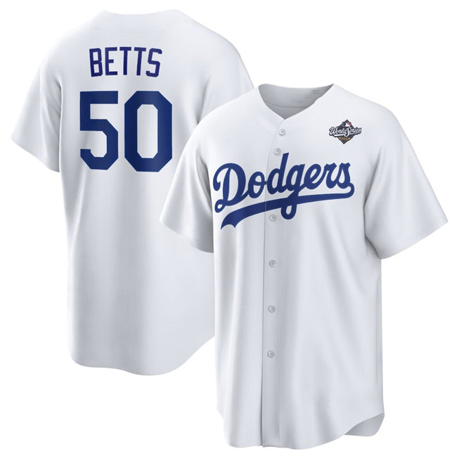 Boles Los Angeles Dodgers #50 Mookie Betts White  2025 World Series Home Cool Base Stitched Jersey