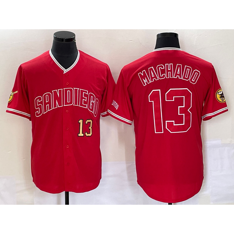 Boles  San Diego Padres #13 Manny Machado Number Red  NEW 2023 Cool Base Stitched Jersey