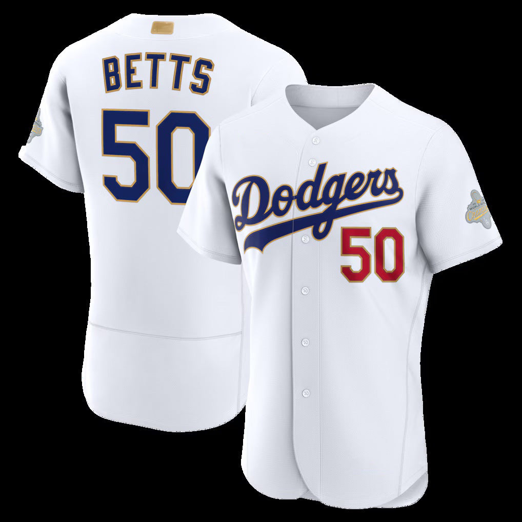 Boles Los Angeles Dodgers #50 Mookie Betts White  2026 Gold Collection Authentic Jersey
