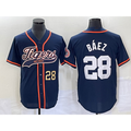 Boles Detroit Tigers #28 Javier Baez Number Navy Blue  Cool Base Stitched Jersey