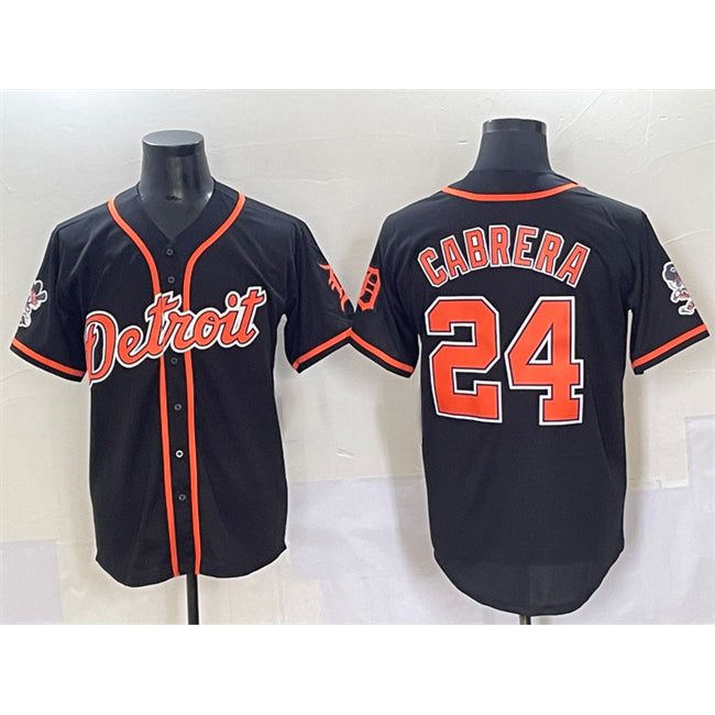 Boles Detroit Tigers #24 Miguel Cabrera Black  With Patch Cool Base Stitched Jersey