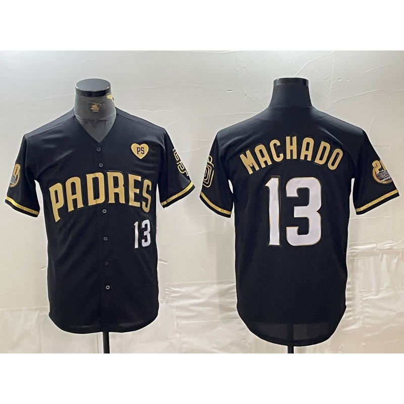 Boles  San Diego Padres #13 Manny Machado Black Gold  With Patch Cool Base Stitched Jersey