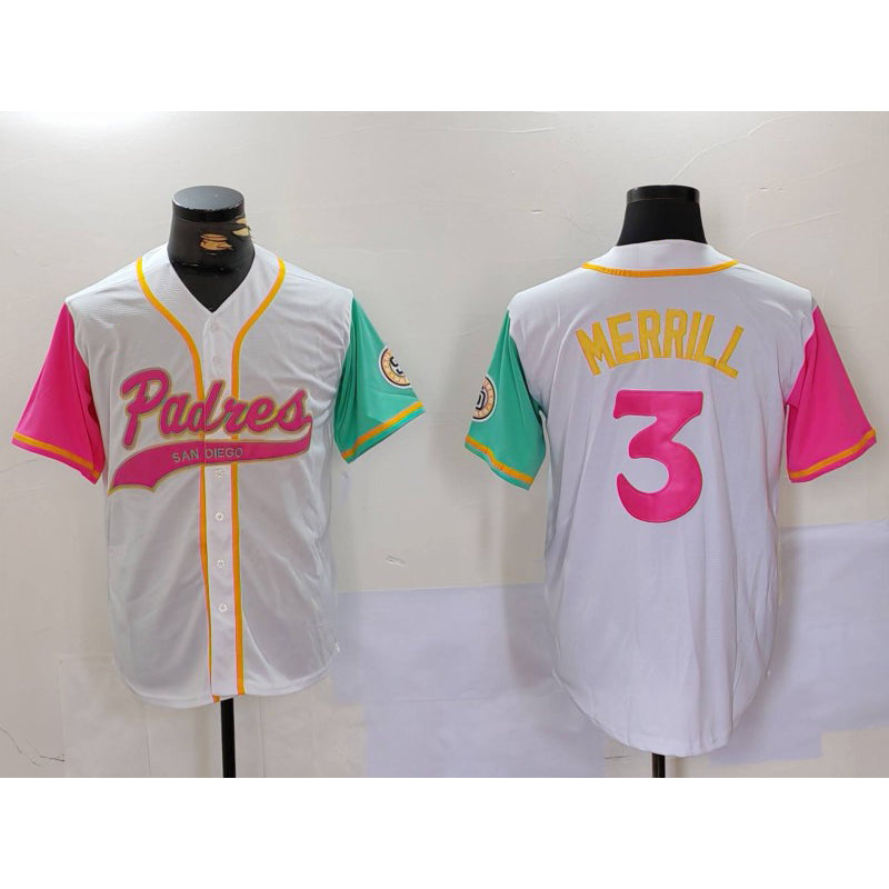 Boles  San Diego Padres #3 Jackson Merrill White  NEW 2023 City Connect Cool Base Stitched Jersey