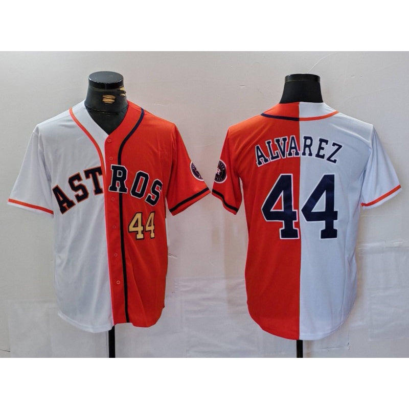 Boles Houston Astros #44 Yordan Alvarez Number White Orange  Split Stitched Jersey
