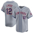 Boles  New York Mets #12 Francisco Lindor 2024 Gray  Away Limited Stitched Jersey
