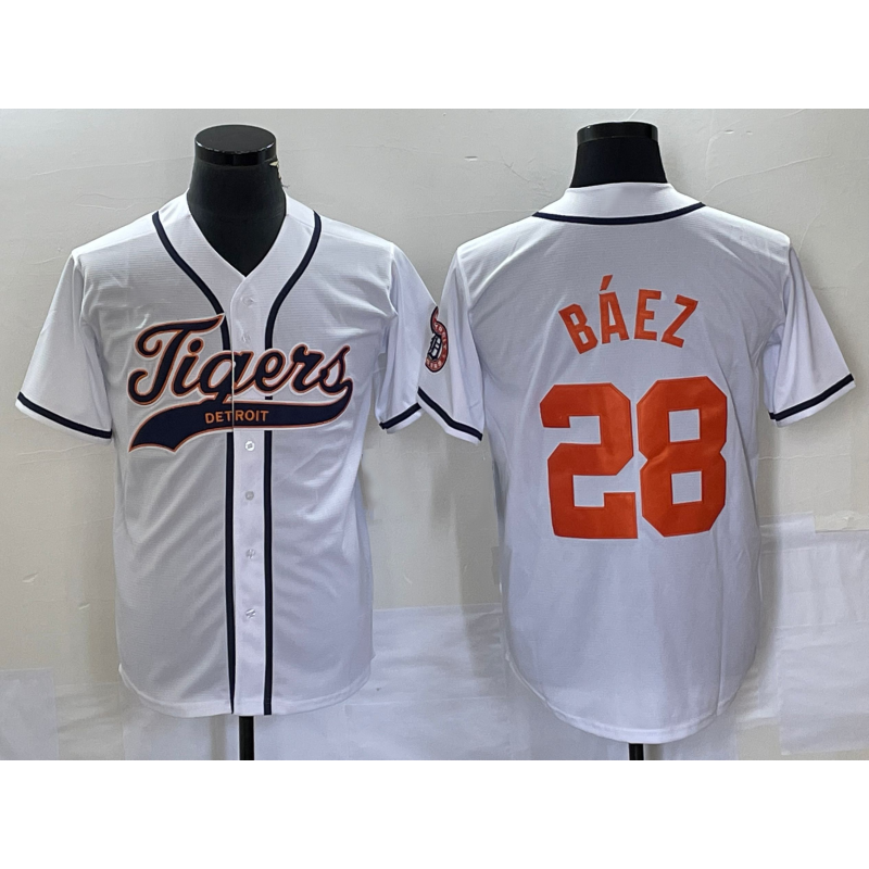Boles Detroit Tigers #28 Javier B¨¢ez  White Cool Base Stitched Jersey