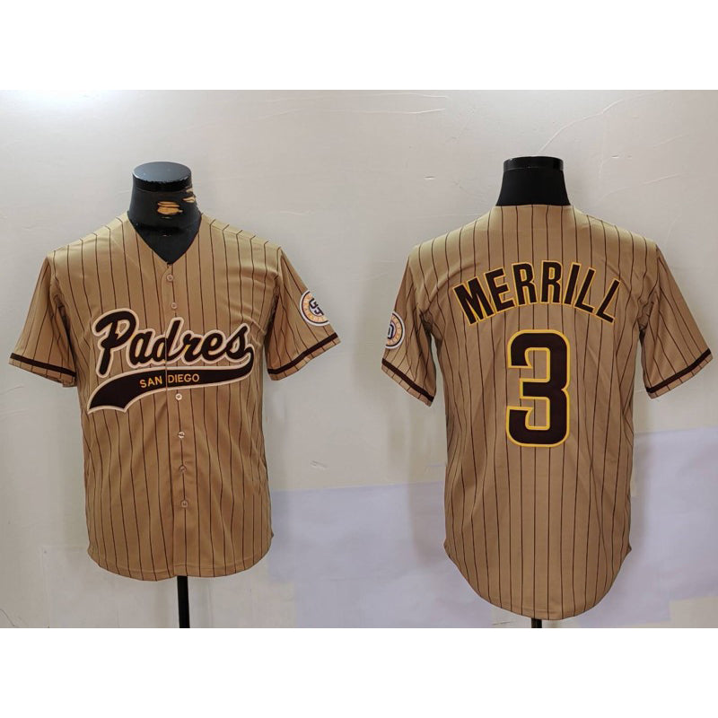 Boles  San Diego Padres #3 Jackson Merrill Tan  2023 Cool Base Stitched Jersey 2