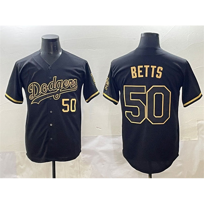 Boles Los Angeles Dodgers #50 Mookie Betts Black Gold  Limited Stitched Jersey