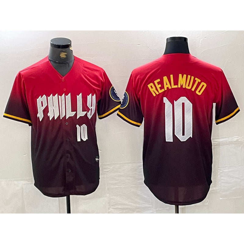 Boles  Philadelphia Phillies #10 JT Realmuto Red  2024 City Player Number Cool Base Jersey 2