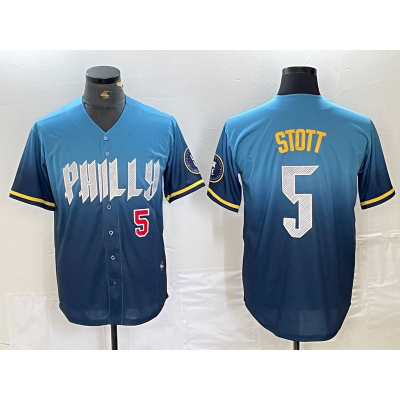 Boles  Philadelphia Phillies #5 Bryson Stott Blue  2024 City Player Number Cool Base Stitched Jerseys