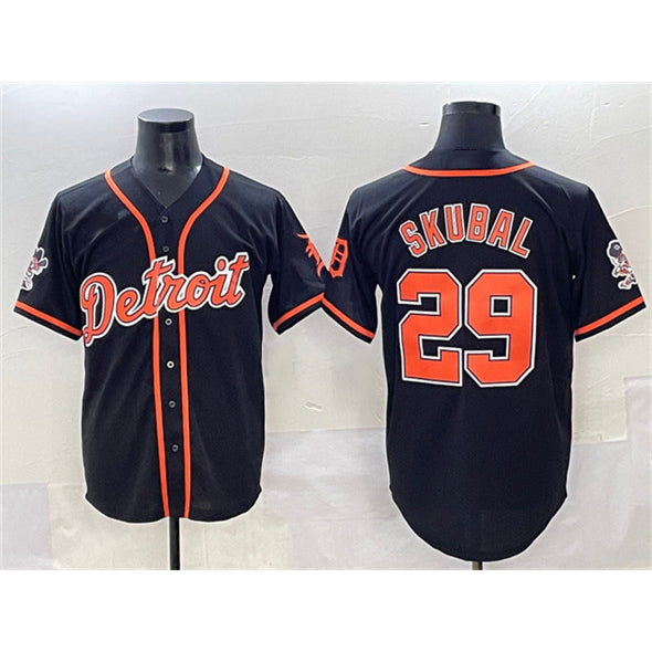 Boles Detroit Tigers #29 Tarik Skubal Black  With Patch Cool Base Stitched Jersey