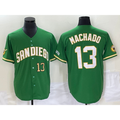 Boles  San Diego Padres #13 Manny Machado Number Green  Cool Base Stitched Jersey