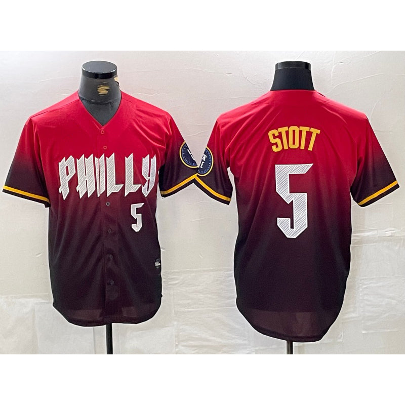 Boles  Philadelphia Phillies #5 Bryson Stott Red  2024 City Player Number Cool Base Jersey