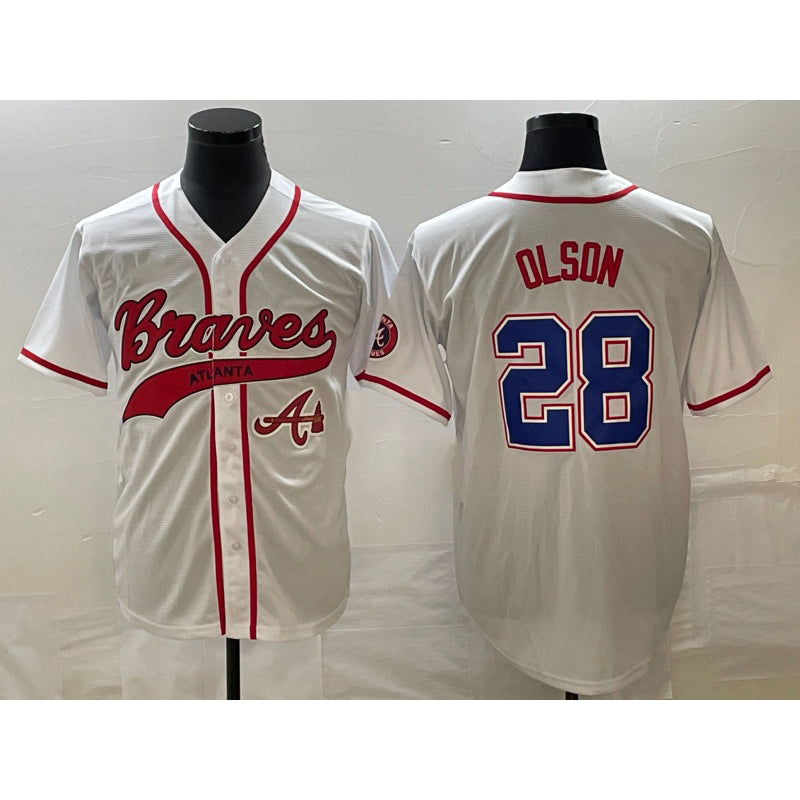 Boles Atlanta Braves #28 Matt Olson White  Cool Base With Patch Stitched Jersey