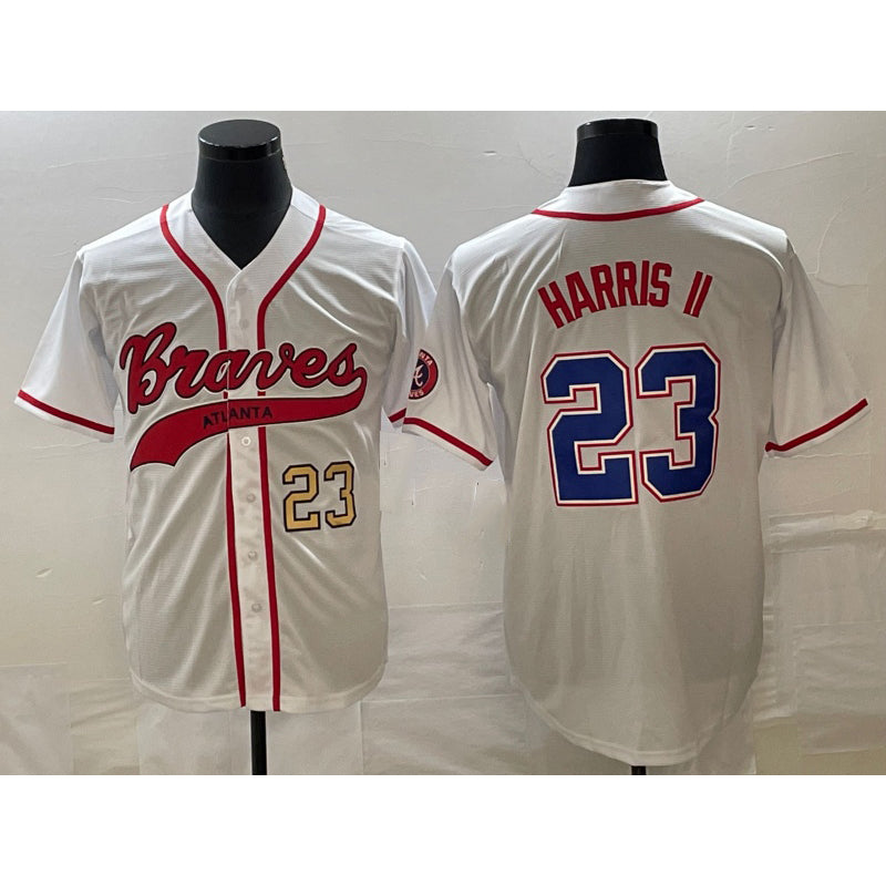 Boles Atlanta Braves #23 Michael Harris II Number White  Cool Base With Patch Stitched Jersey