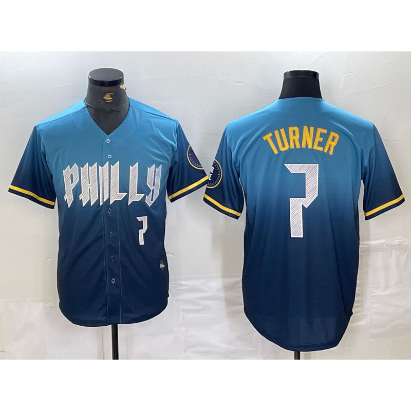 Boles  Philadelphia Phillies #7 Trea Turner Number Blue  2024 City Connect Limited Stitched Jersey 2
