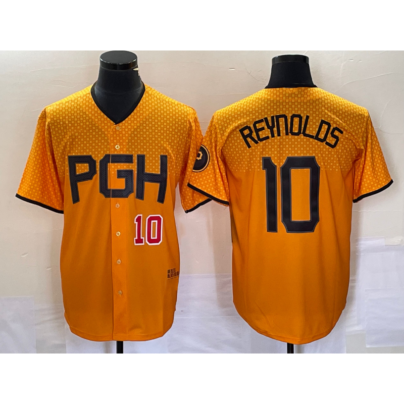 Boles  Pittsburgh Pirates #10 Bryan Reynolds Number Gold  2023 City Connect Stitched Jersey 3
