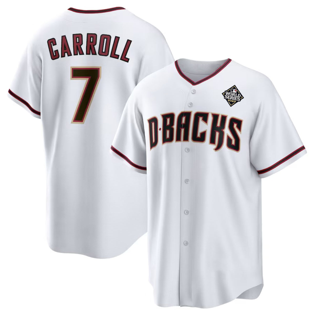 Boles  Arizona Diamondbacks #7 Corbin Carroll White  2023 World Series Cool Base Stitched Jersey 2