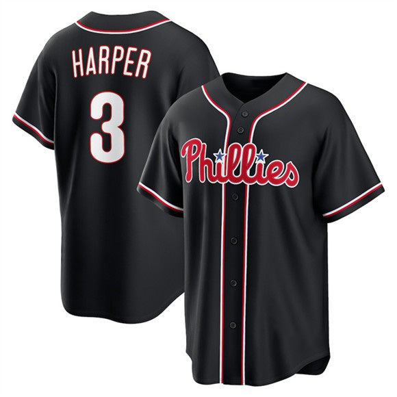 Boles  Philadelphia Phillies #3 Bryce Harper Fashion Black  Out Stitched Baseball Jersey