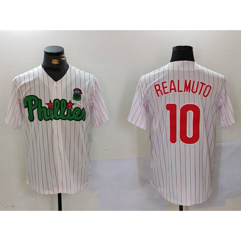 Boles  Philadelphia Phillies #10 J.T. Realmuto White Green  Cool Base Stitched Jersey 2