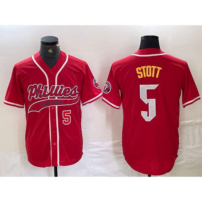Boles  Philadelphia Phillies #5 Bryson Stott Number Red  Cool Base Stitched Jerseys
