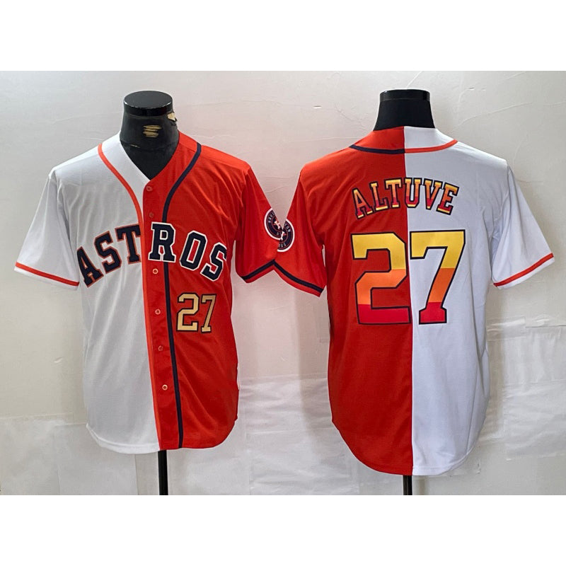 Boles Houston Astros #27 Jose Altuve Number White Orange  Split Stitched Jersey