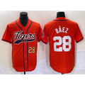 Boles Detroit Tigers #28 Javier Baez Number Orange  Cool Base Stitched Jersey