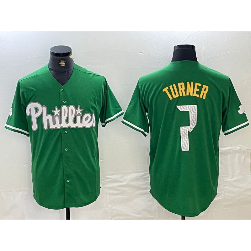 Boles  Philadelphia Phillies #7 Trea Turner Kelly Green  Cool Base Jersey