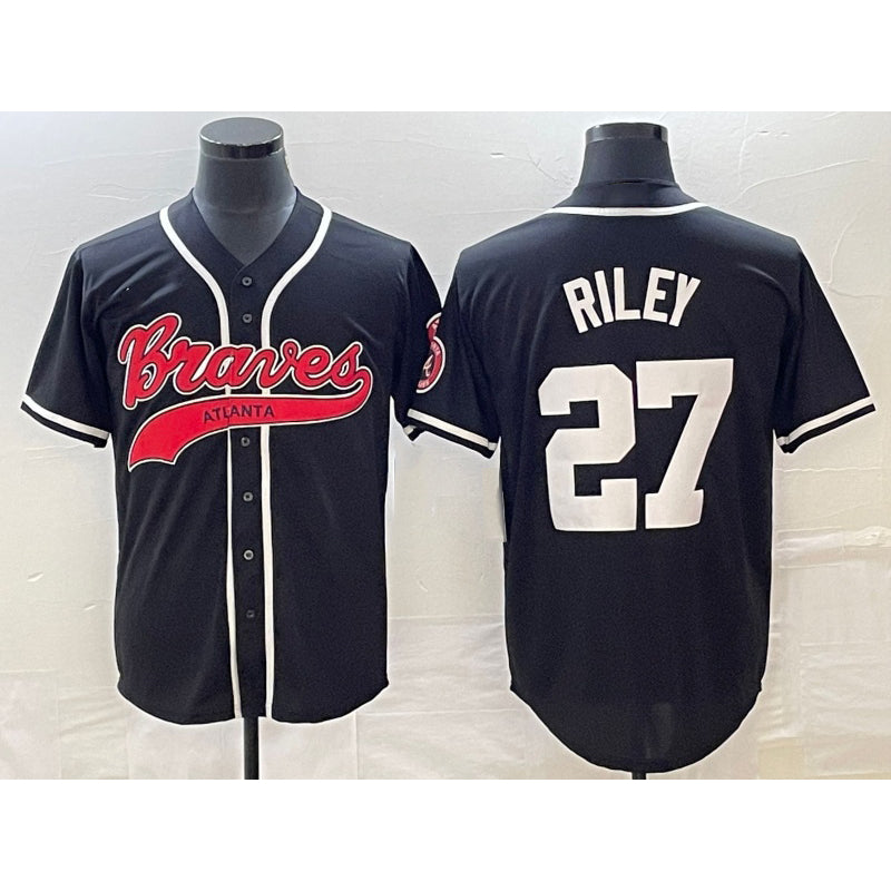 Boles Atlanta Braves #27 Austin Riley Black  Cool Base Stitched Jersey