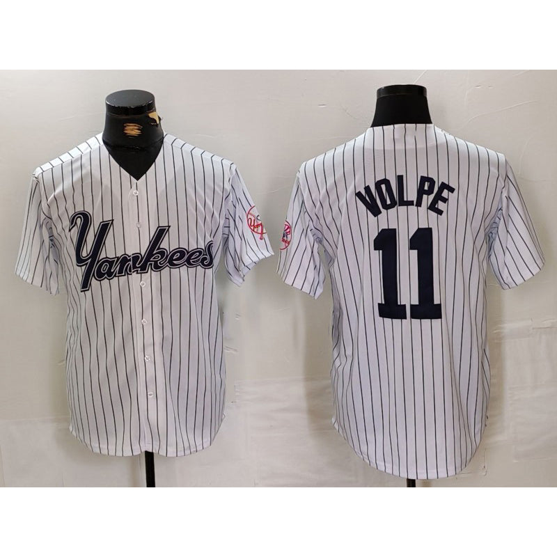 Boles  New York Yankees #11 Anthony Volpe White  Pinstripe Fashion Cool Base Jersey 2