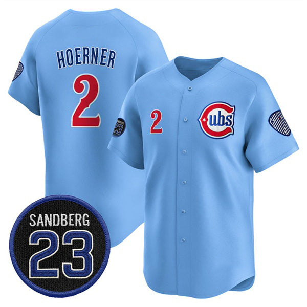 Boles  Chicago Cubs #2 Nico Hoerner Blue  'Ryne Sandberg Tribute' Vapor Limited V2 Stitched Jersey